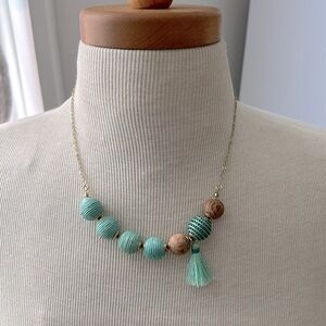 Mixed aqua and wooden beaded necklace